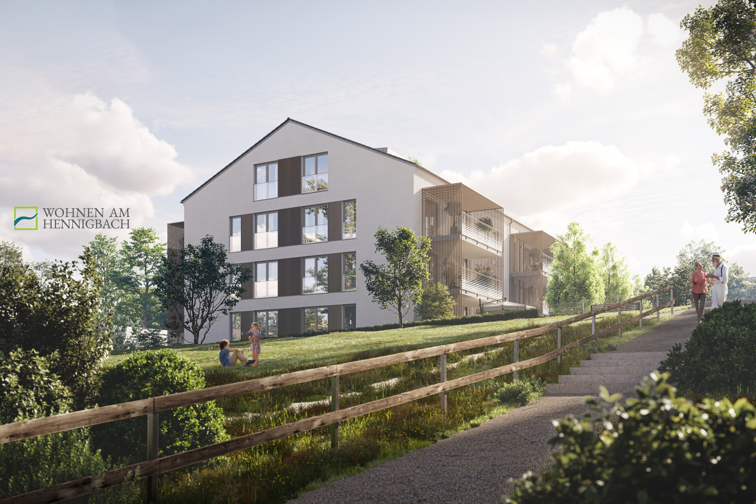 Neubauprojekt Wohnen am Hennigbach Markt Schwaben Außenvisualisierung Schlittenberg Neubauprojekt Wohnen am Hennigbach in Markt Schwaben