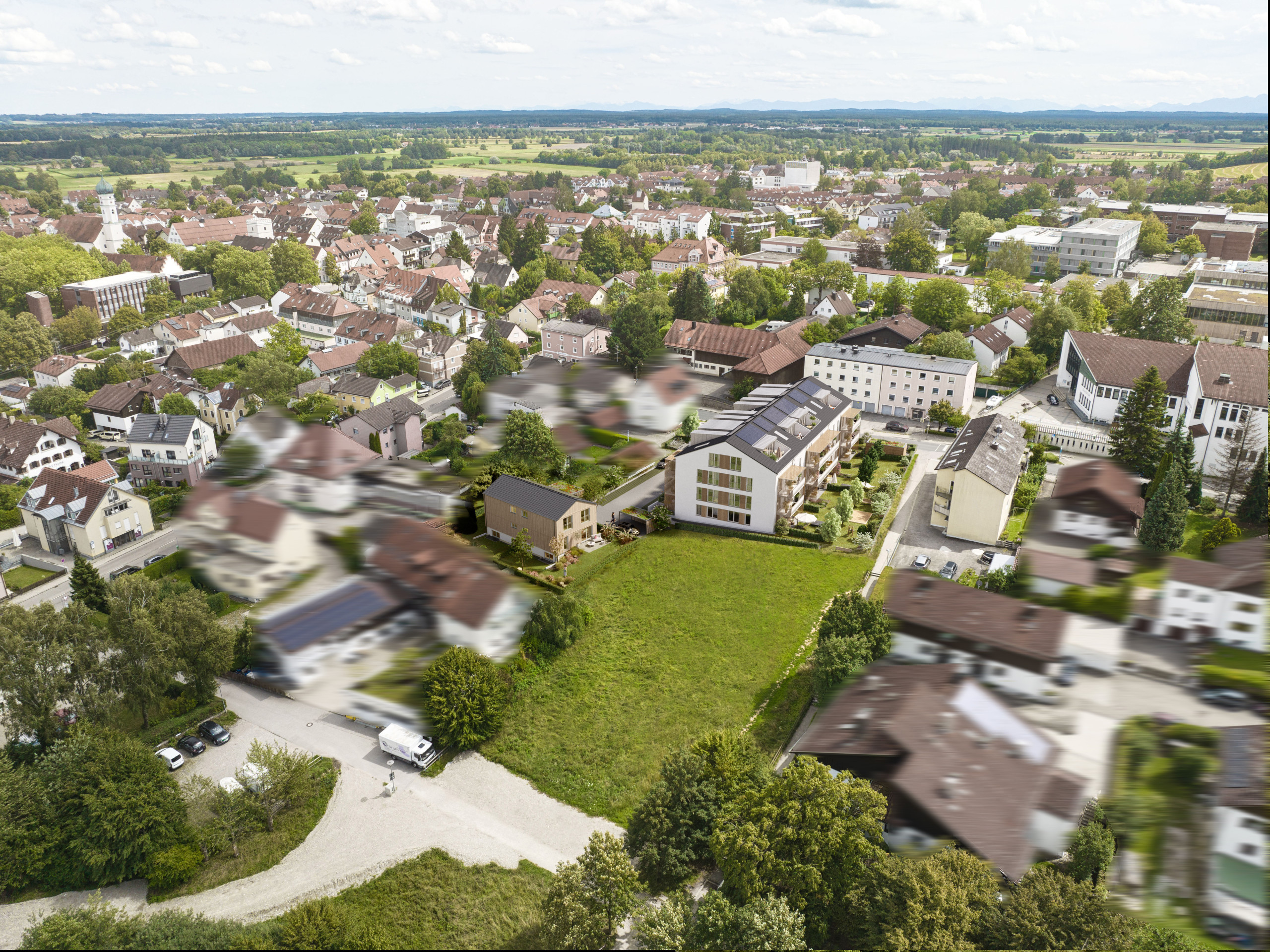 Luftbild - Wohnen am Hennigbach Luftaufnahme des Neubauprojekts Wohnen am Hennigbach in Markt Schwaben