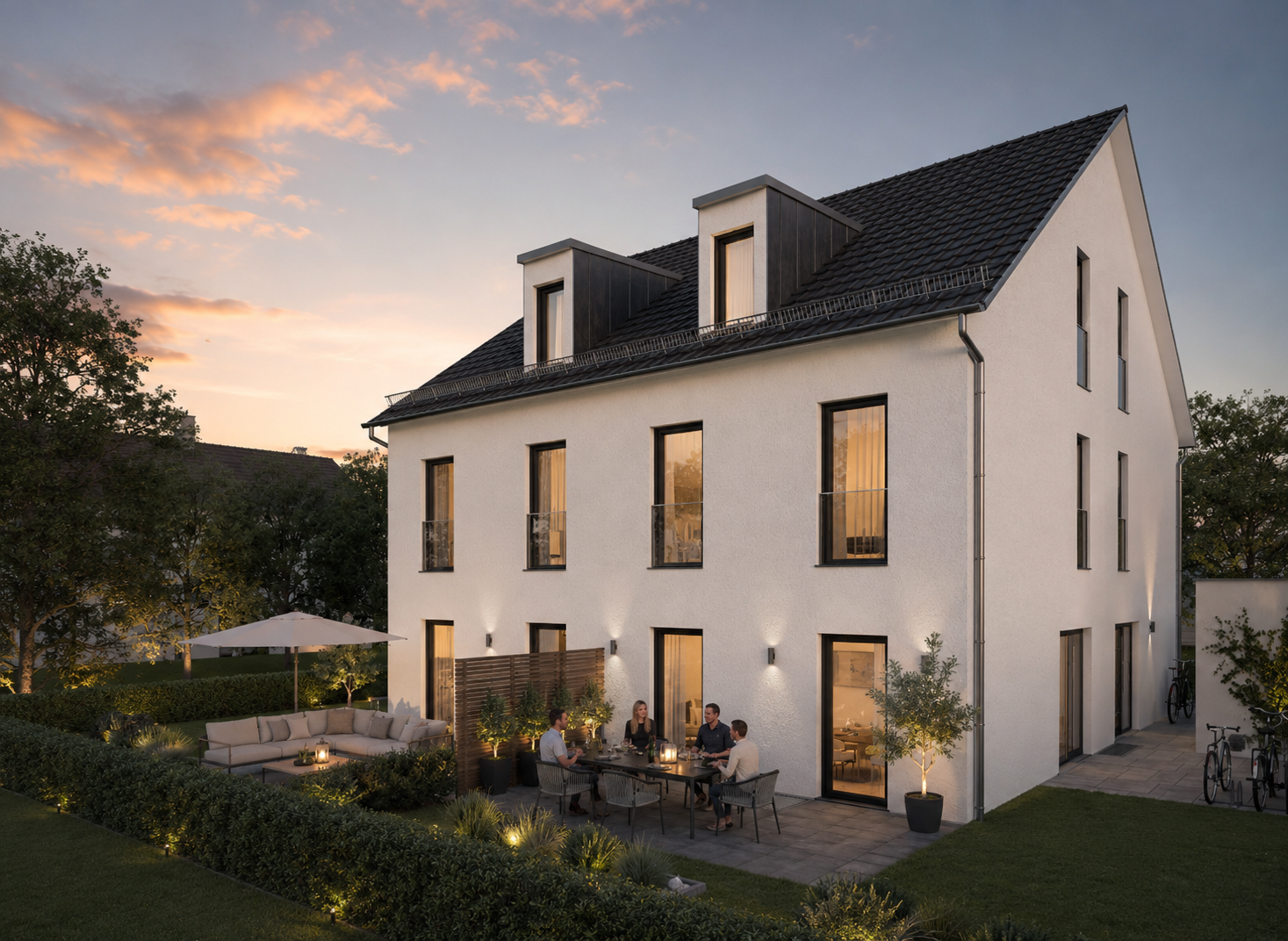Außenvisualisierung Garten Neubauprojekt Stadthäuser in Freimann