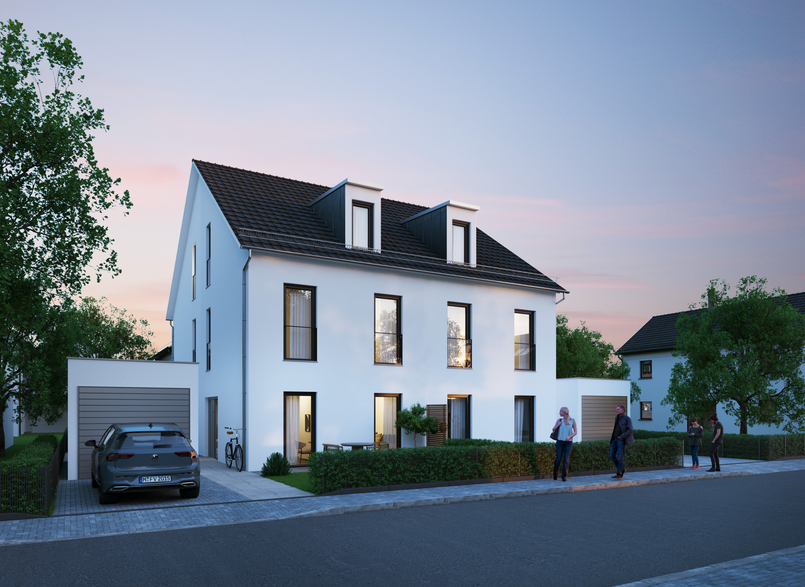 Außenvisualisierung Straßenansicht Neubauprojekt Stadthäuser in Freimann