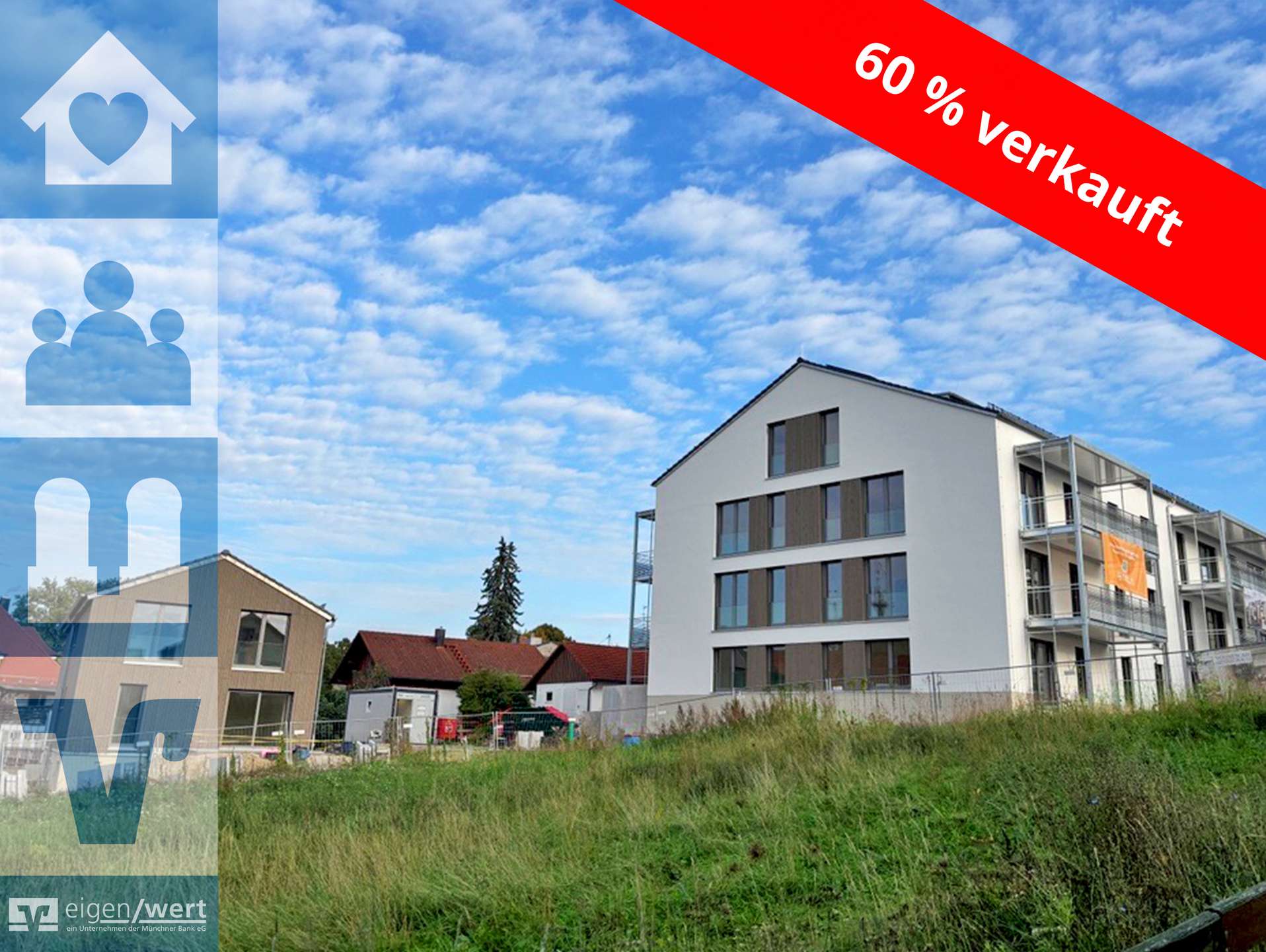 Außenansicht des Neubauprojekts Wohnen am Hennigbach - Baustand September 2025