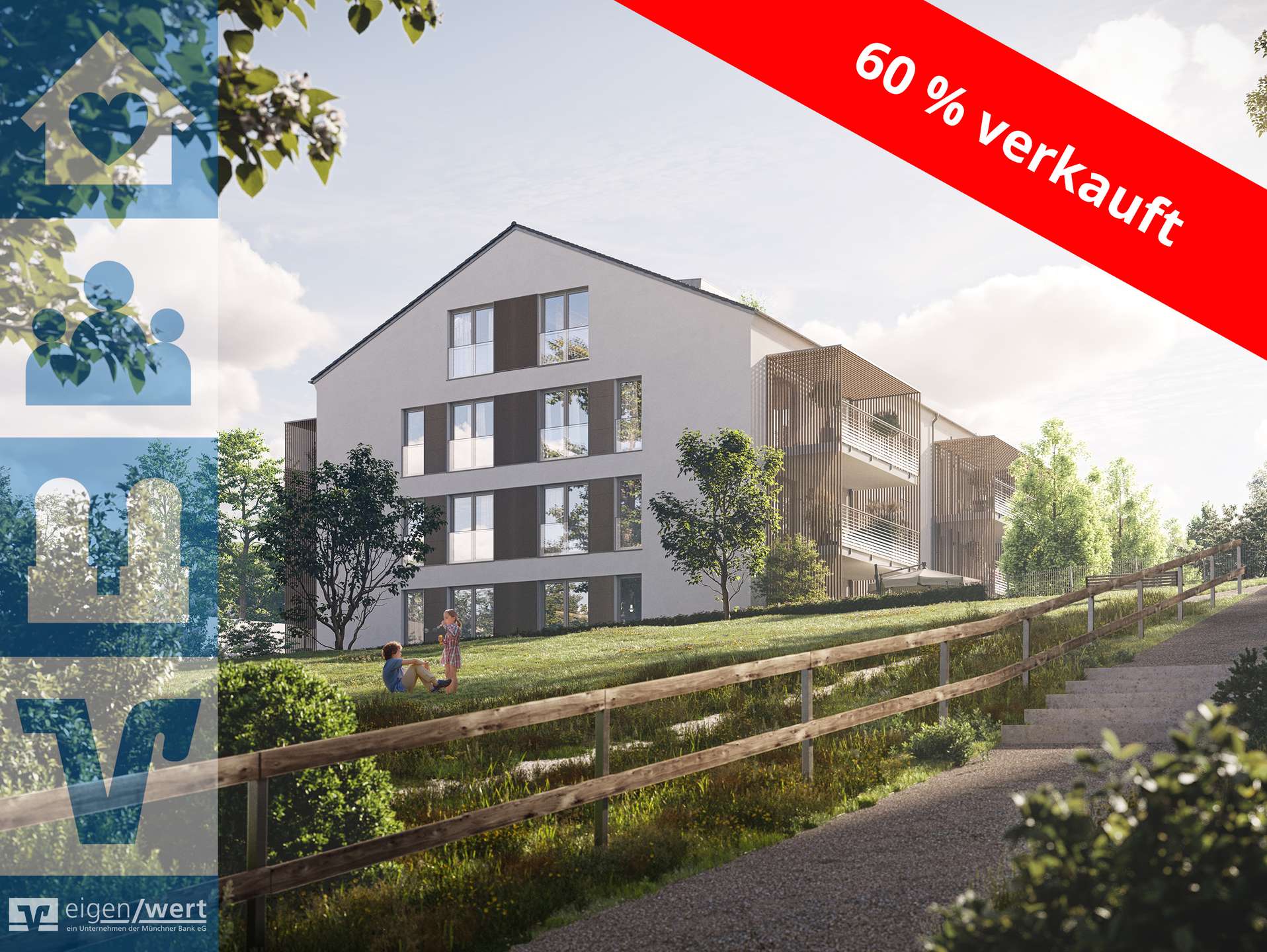 Visualisierung der Hausfassade Ansicht Schlittenberg des Neubauprojekts Wohnen am Hennigbach