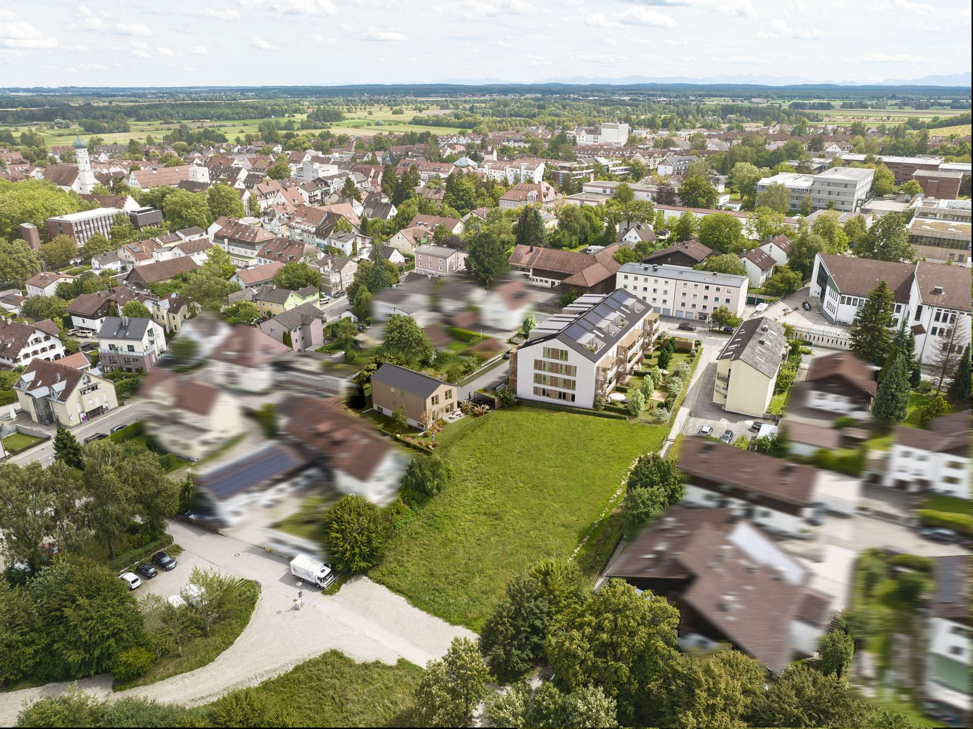 Visualisierung des Neubauprojekts im Luftbild