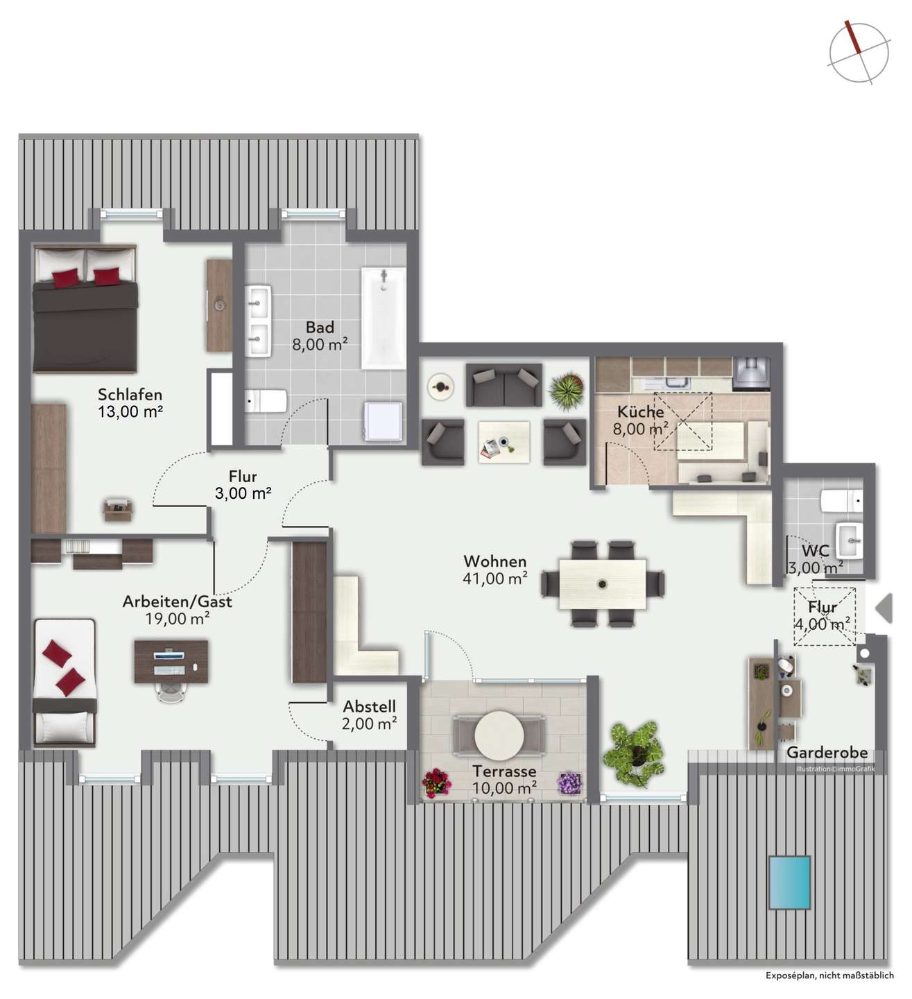Grundriss der 3-Zimmer-Dachgeschosswohnung