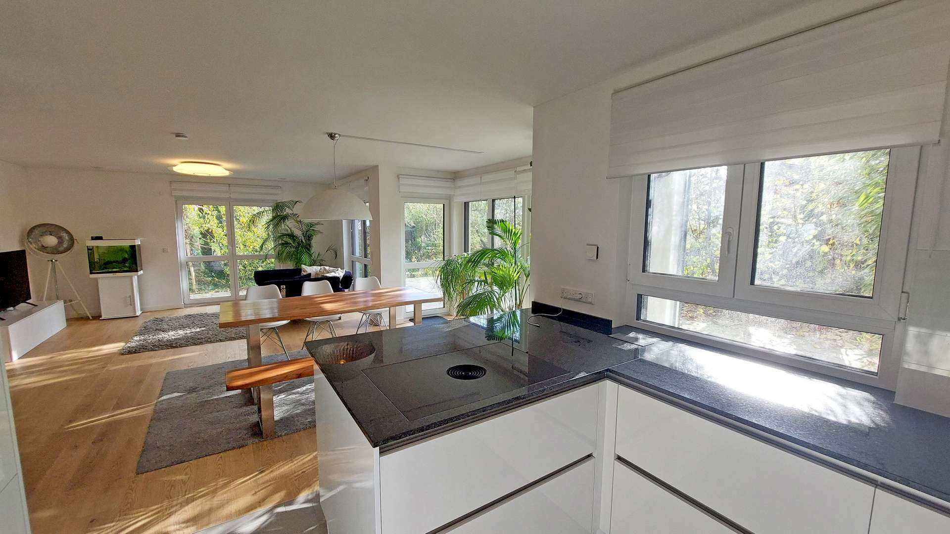 Offene Küche mit Blick ins Wohnzimmer