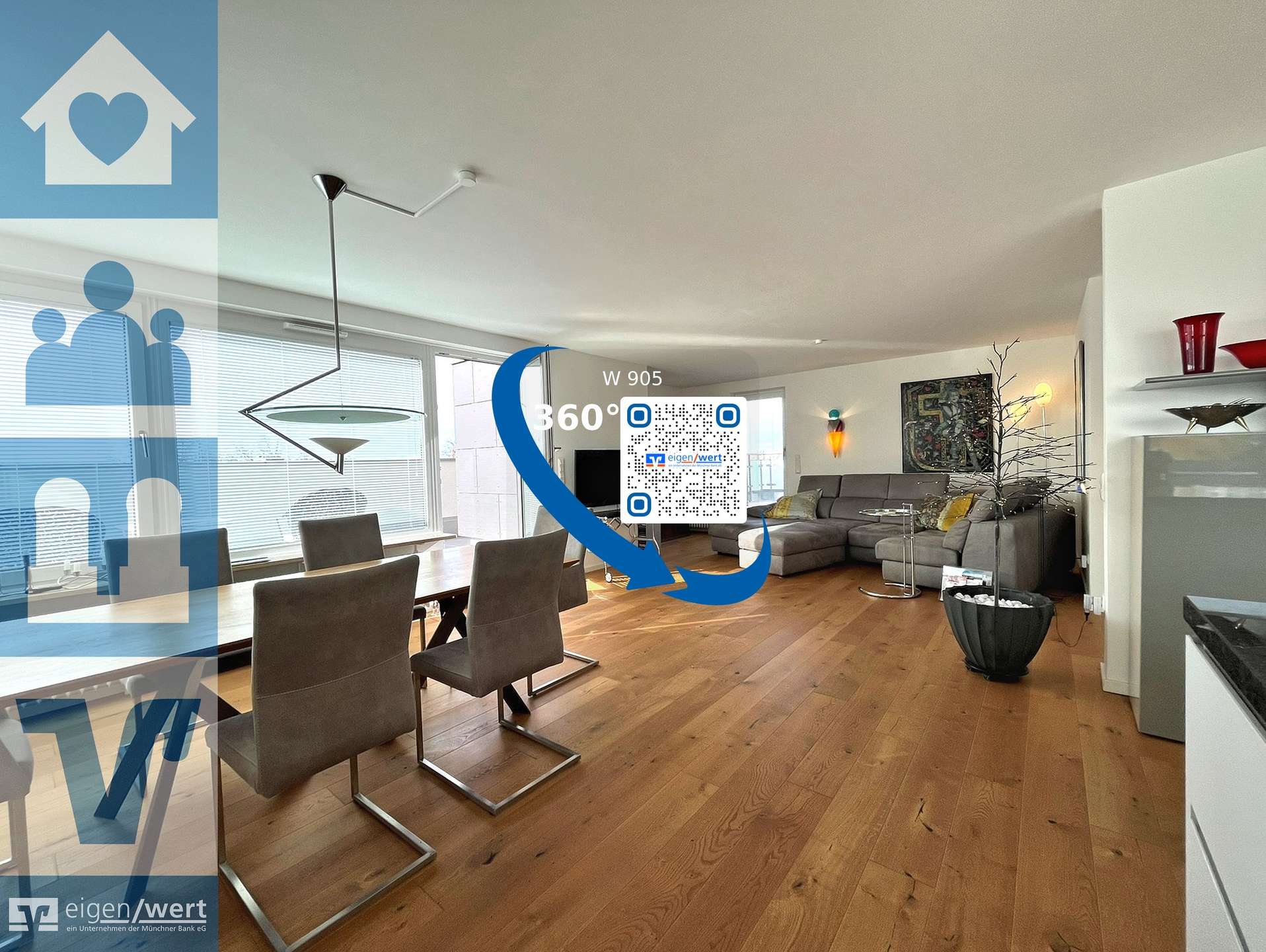 Großer Ess- und Wohnbereich der 4-Zimmerwohnung in Aschheim