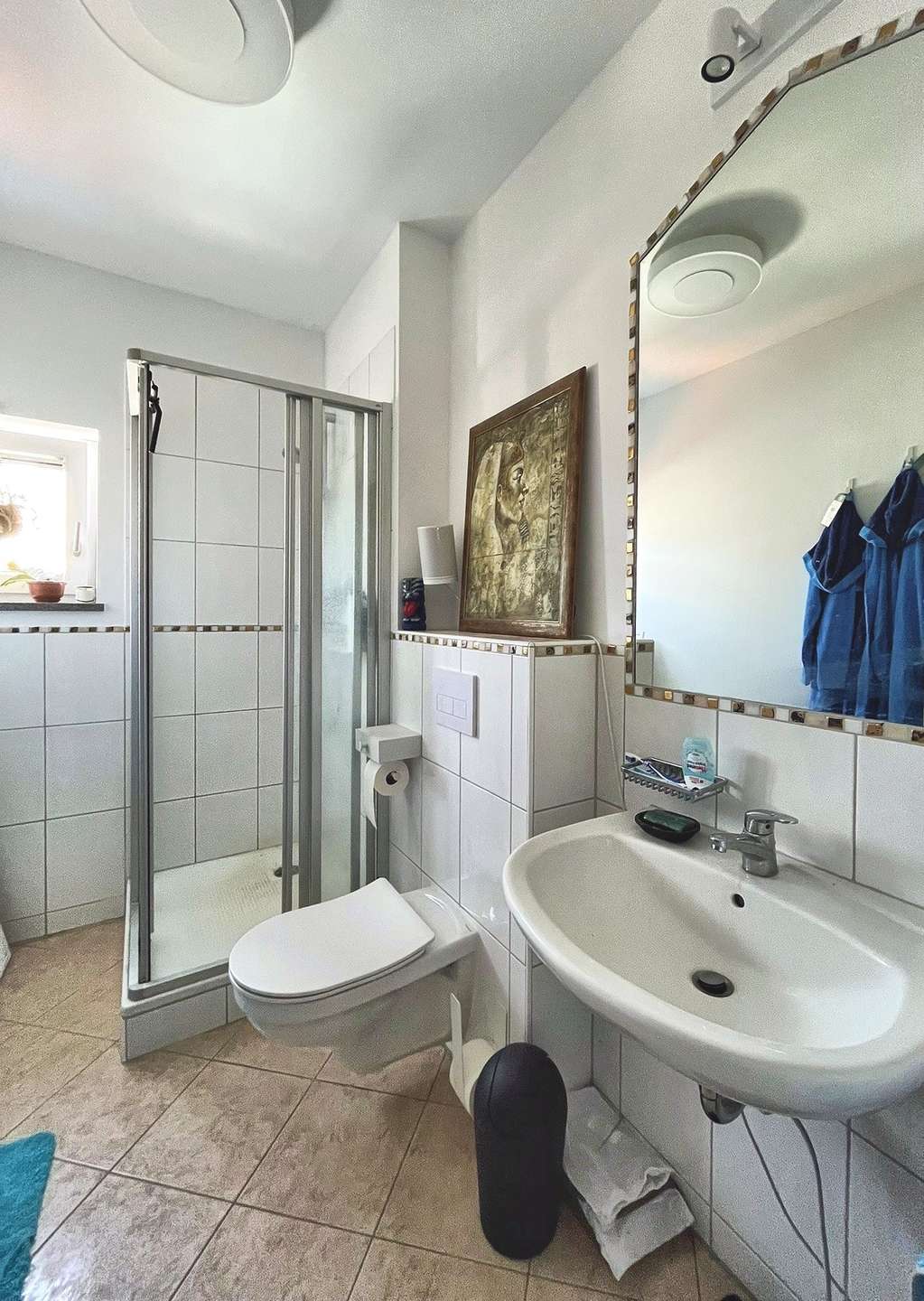 Badezimmer mit Dusche und Fenster